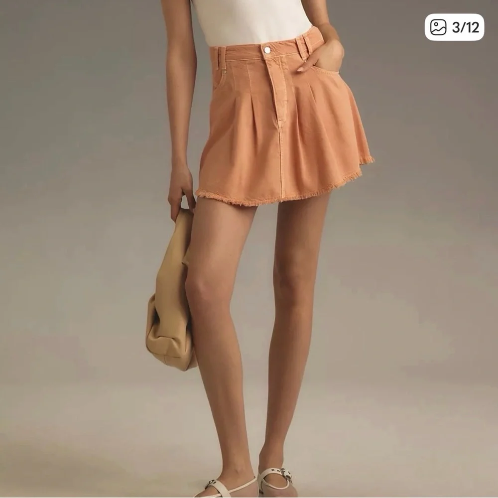 Anthropologie Pilcro Pleated Orange Denim Skirt - Picture 3 of 3